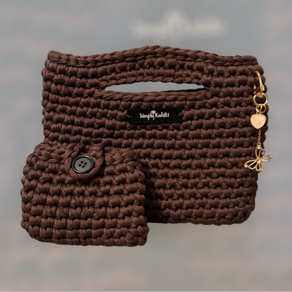 Chic Brown Handbag Bag w/pink base